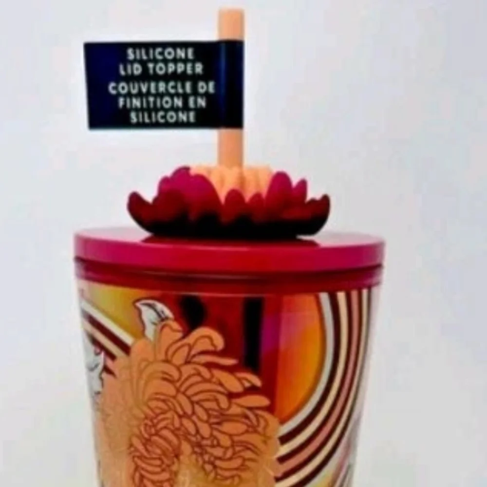 Starbucks 2024 Plastic Tumbler 24 Oz Purple Dome Lid Metallic Floral